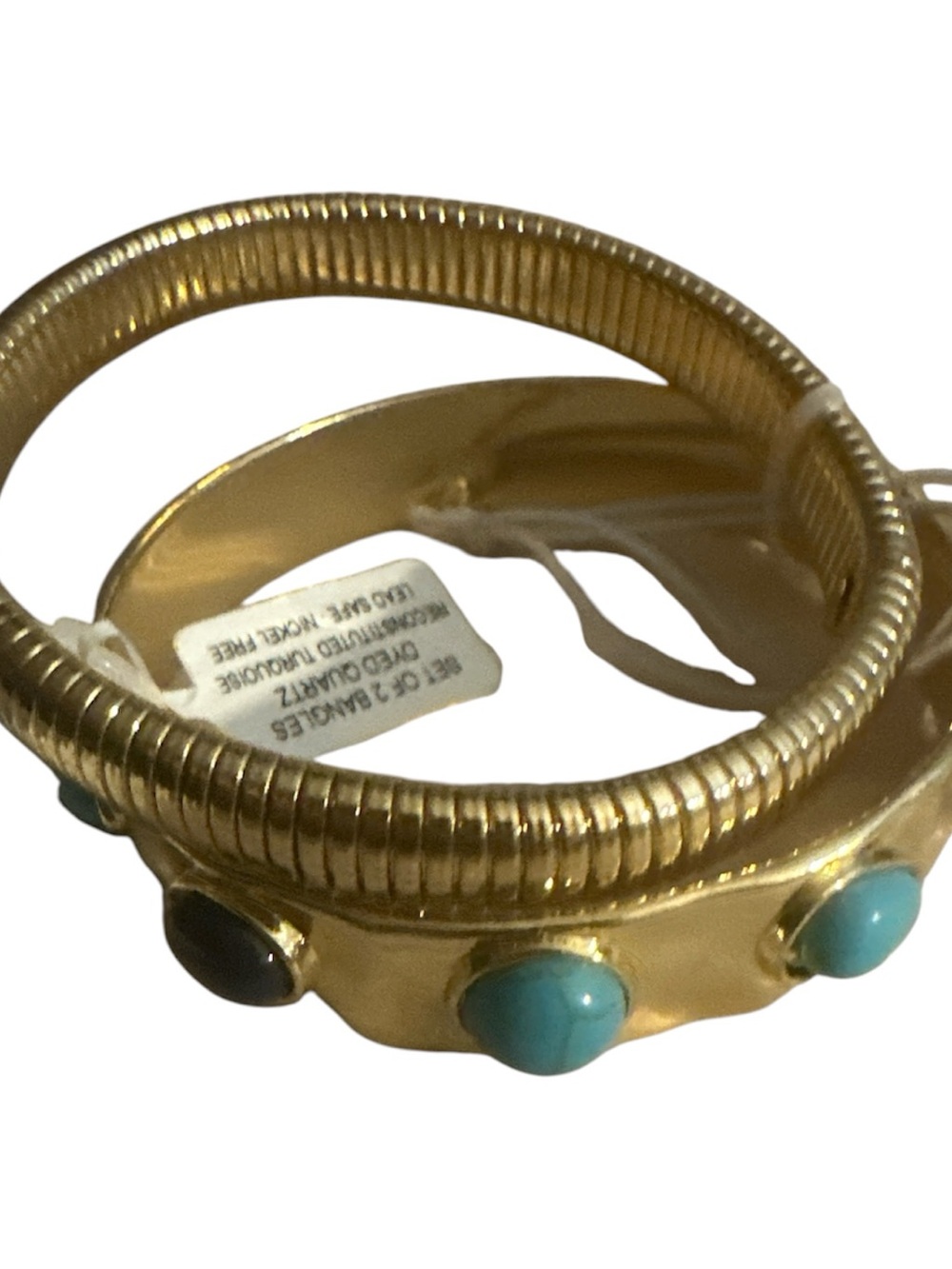 NWT TJ.Maxx Gold-Tone Bangle Bracelet with Turquoise and Black Cabochons dyed qu